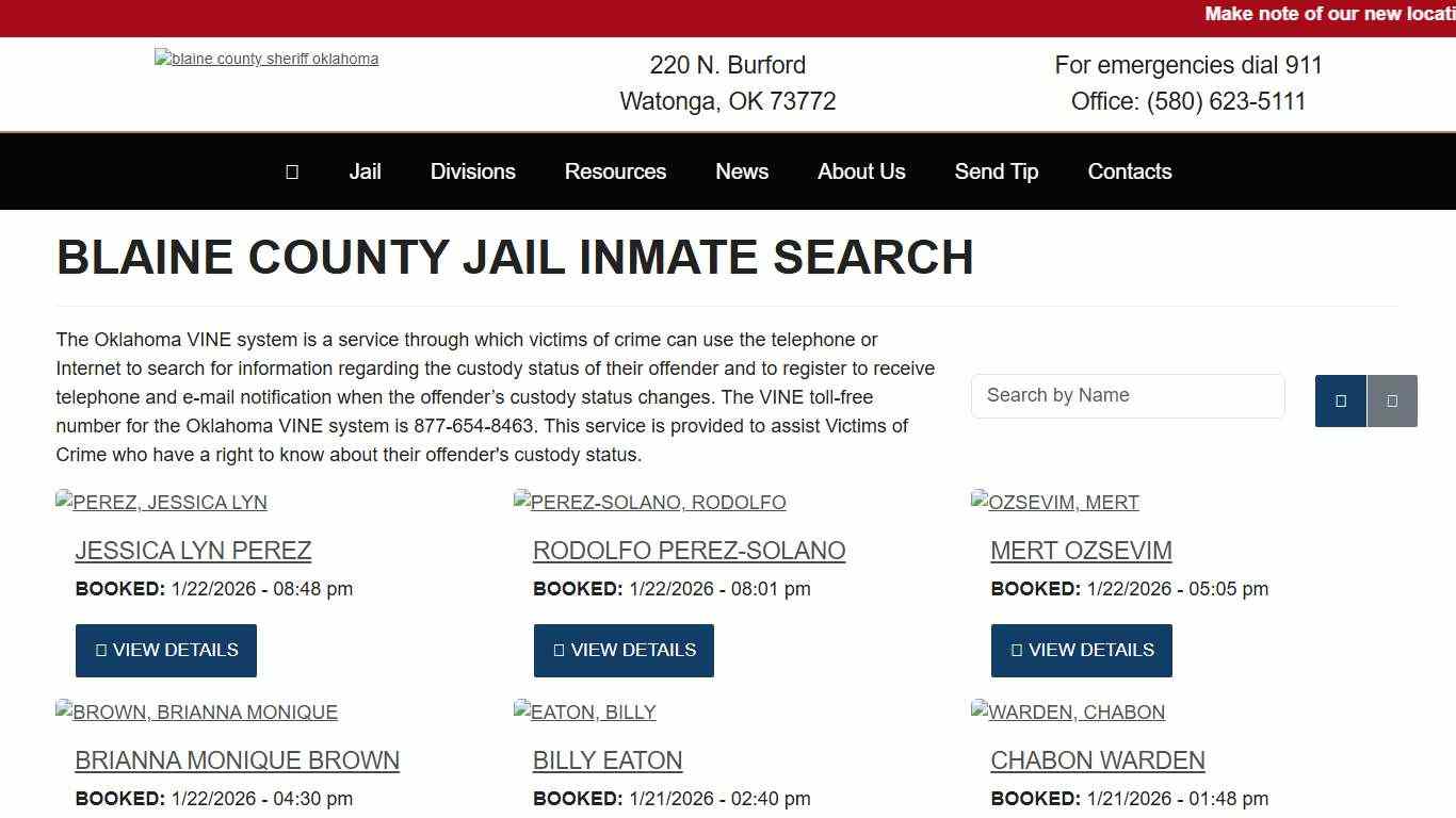 Inmate Search - Blaine County Sheriff's Office Oklahoma Watonga, OK